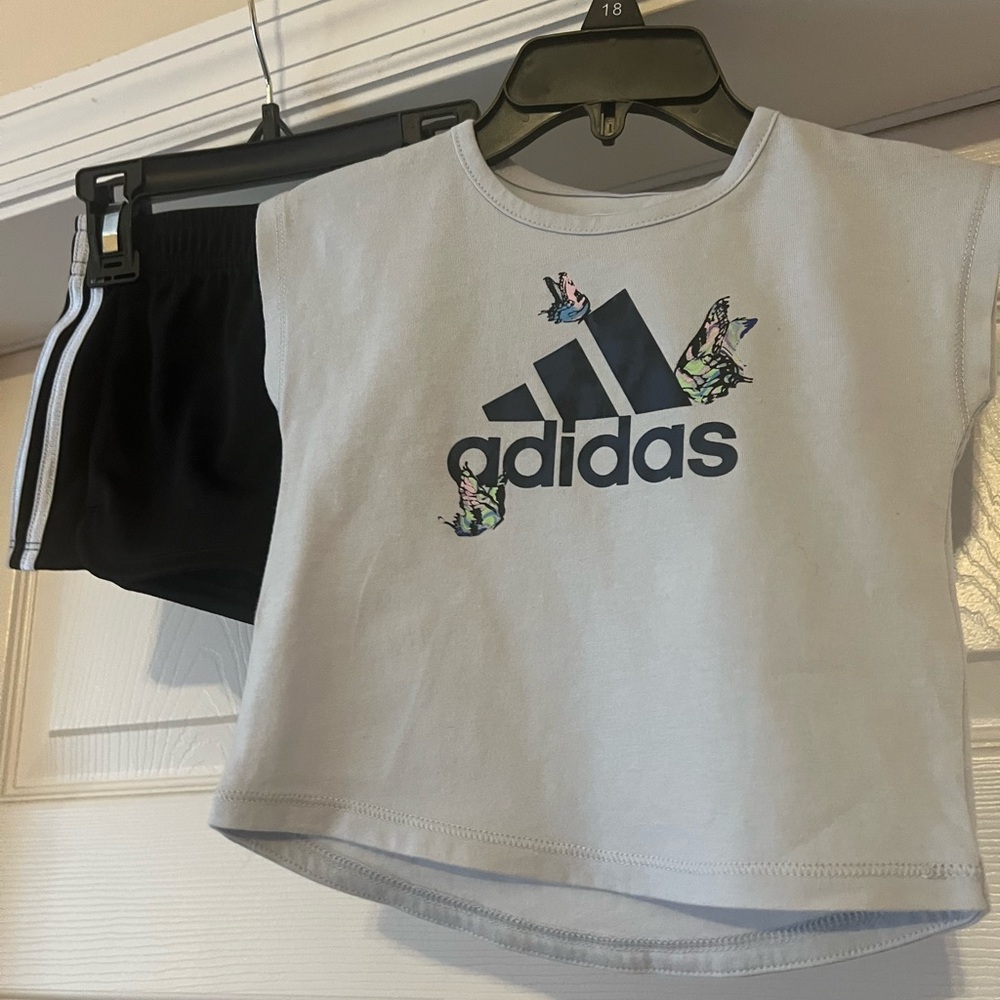 Adidas Infant Light Blue and Navy Blue Short Sleeve Tee with Matching Shorts